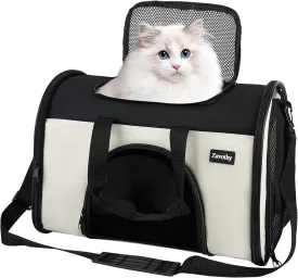 Zavothy Collapsible TSA Approved Pet Carrier for Cats & Dogs (Up to 15 Lbs, 16.54"x11.42"x9.84")  Soft-Sided Airline Travel Carrier, White